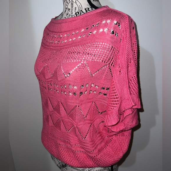 Jon & Anna New York Pink Chevron Crochet Knit Short Sleeve Top Lightweight S/M - Picture 3 of 8